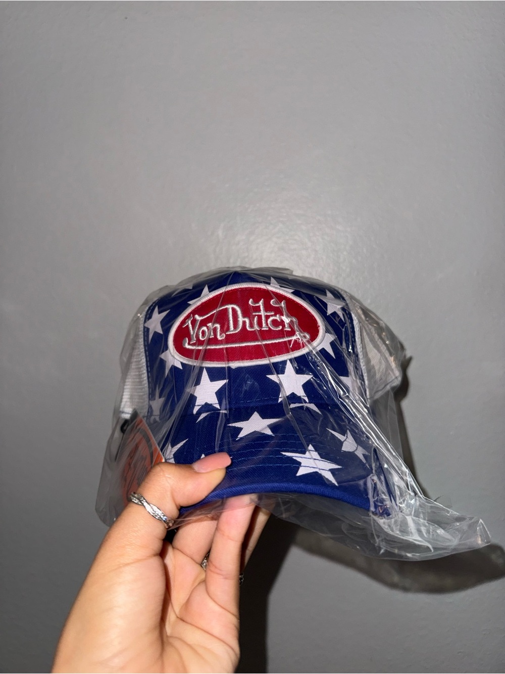 Von Dutch Blue Star Trucker Hat with Red Logo